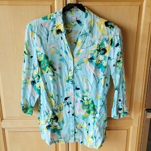 JM Collection Tropical Print Linen Shirt
